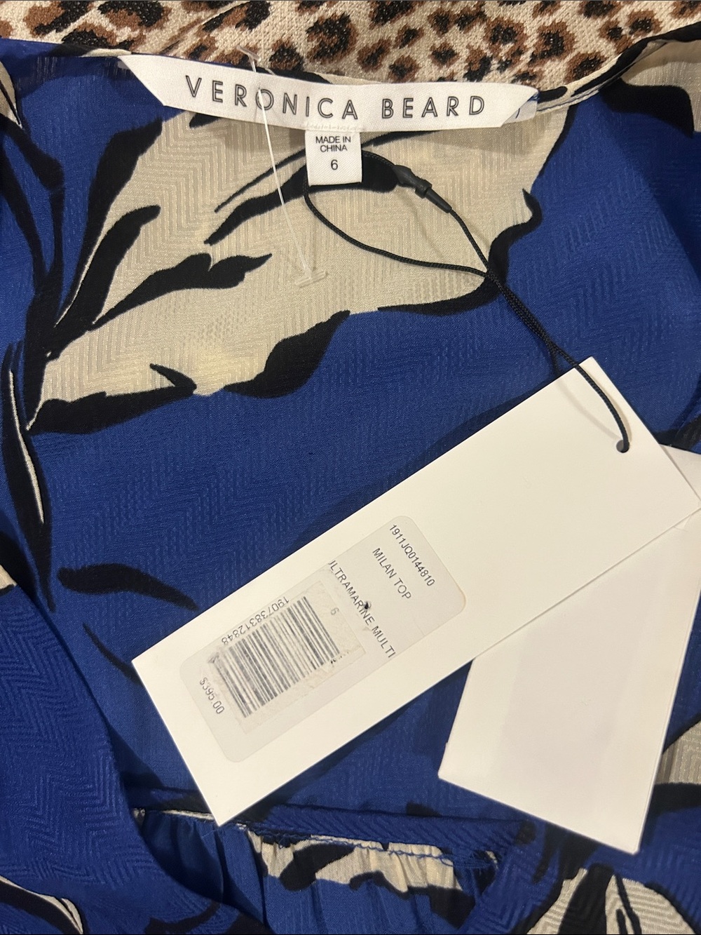 Veronica Beard MILAN Royal Blue & White Floral V-Neck Blouse Sz 6 NWT - Picture 13 of 13